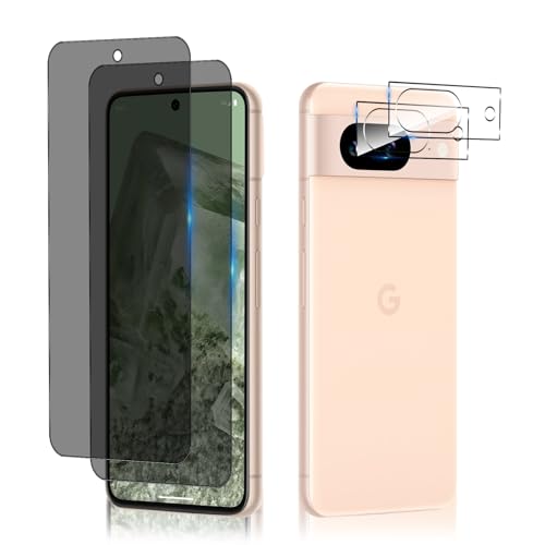 HeeYeal Privacy Schutzfolie + Kameraschutz Kompatible mit Google Pixel 8a 5G, Panzer Schutz Glas Anti-Spy Folie, [2 + 2 Stück] 9H Härte Anti-Spähen Sichtschutzfolie für Google Pixel 8a 5G von HeeYeal