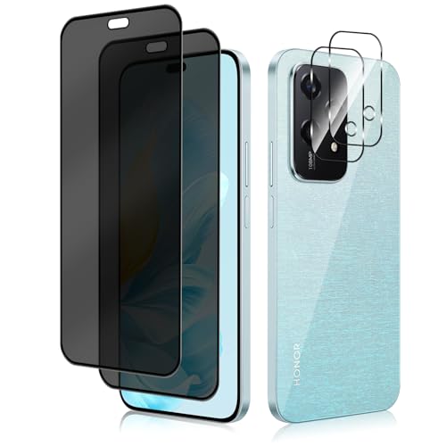 HeeYeal Privacy Schutzfolie + Kameraschutz Kompatible mit Honor 200 Lite 5G, Panzer Schutz Glas Anti-Spy Folie, [2 + 2 Stück] 9H Härte Anti-Spähen Sichtschutzfolie für Honor 200 Lite 5G von HeeYeal