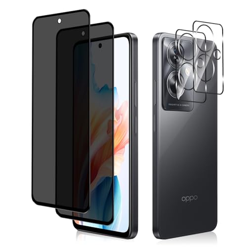 HeeYeal Privacy Schutzfolie + Kameraschutz Kompatible mit OPPO A79 5G, Panzer Schutz Glas Anti-Spy Folie, [2 + 2 Stück] 9H Härte Anti-Spähen Sichtschutzfolie für OPPO A79 5G von HeeYeal