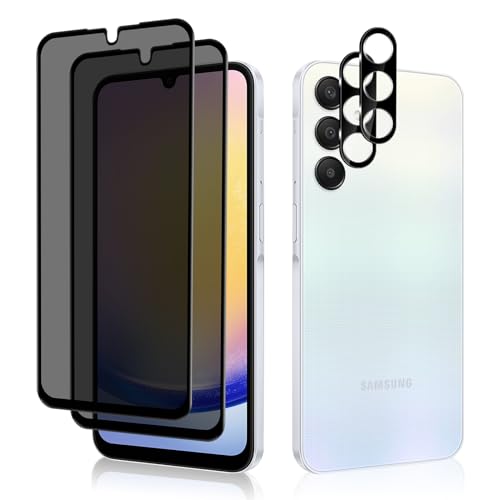 HeeYeal Privacy Schutzfolie + Kameraschutz Kompatible mit Samsung Galaxy A25 5G, Panzer Schutz Glas Anti-Spy Folie, [2 + 2 Stück] 9H Härte Anti-Spähen Sichtschutzfolie für Samsung Galaxy A25 5G von HeeYeal