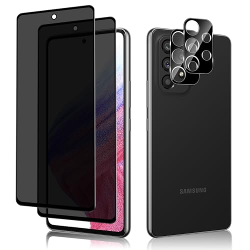 HeeYeal Privacy Schutzfolie + Kameraschutz Kompatible mit Samsung Galaxy A53 5G, Panzer Schutz Glas Anti-Spy Folie, [2 + 2 Stück] 9H Härte Anti-Spähen Sichtschutzfolie für Samsung Galaxy A53 5G von HeeYeal