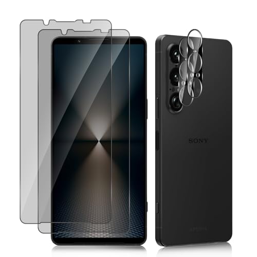 HeeYeal Privacy Schutzfolie + Kameraschutz Kompatible mit Sony Xperia 1 VII 5G, Panzer Schutz Glas Anti-Spy Folie, [2 + 2 Stück] 9H Härte Anti-Spähen Sichtschutzfolie für Sony Xperia 1 VII 5G von HeeYeal