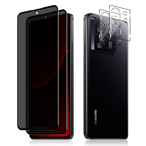 HeeYeal Privacy Schutzfolie + Kameraschutz Kompatible mit Xiaomi 13T / 13T Pro, Panzer Schutz Glas Anti-Spy Folie, [2 + 2 Stück] 9H Härte Anti-Spähen Sichtschutzfolie für Xiaomi 13T / 13T Pro von HeeYeal