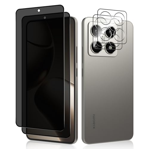 HeeYeal Privacy Schutzfolie + Kameraschutz Kompatible mit Xiaomi 14T 5G, Panzer Schutz Glas Anti-Spy Folie, [2 + 2 Stück] 9H Härte Anti-Spähen Sichtschutzfolie für Xiaomi 14T 5G von HeeYeal