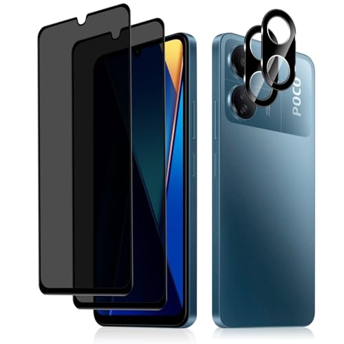 HeeYeal Privacy Schutzfolie + Kameraschutz Kompatible mit Xiaomi Poco C65/Xiaomi Redmi 13C 4G, [2 + 2 Stück] 9H Härte Anti-Spähen Sichtschutzfolie für Xiaomi Poco C65/Xiaomi Redmi 13C 4G von HeeYeal