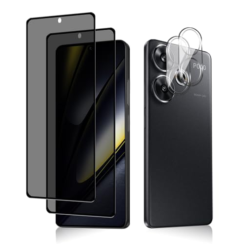 HeeYeal Privacy Schutzfolie + Kameraschutz Kompatible mit Xiaomi Poco F6 5G, Panzer Schutz Glas Anti-Spy Folie, [2 + 2 Stück] 9H Härte Anti-Spähen Sichtschutzfolie für Xiaomi Poco F6 5G von HeeYeal