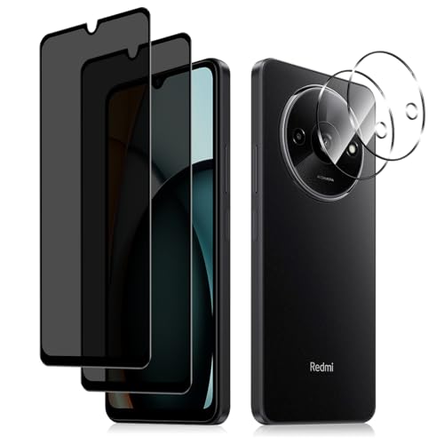 HeeYeal Privacy Schutzfolie + Kameraschutz Kompatible mit Xiaomi Redmi A3 4G, Panzer Schutz Glas Anti-Spy Folie, [2 + 2 Stück] 9H Härte Anti-Spähen Sichtschutzfolie für Xiaomi Redmi A3 4G von HeeYeal