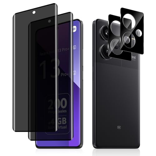HeeYeal Privacy Schutzfolie + Kameraschutz Kompatible mit Xiaomi Redmi Note 13 Pro+ 5G, Panzer Schutz Glas Anti-Spy Folie, [2 + 2 Stück] 9H Härte Anti-Spähen Sichtschutzfolie für Redmi Note 13 Pro+ 5G von HeeYeal