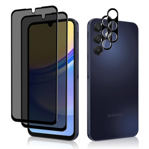 HeeYeal Privacy Schutzfolie + Kameraschutz für Samsung Galaxy A15 4G, Panzer Schutz Glas Anti-Spy Folie, [2 + 2 Stück] 9H Härte Anti-Spähen Sichtschutzfolie für Samsung Galaxy A15 4G von HeeYeal