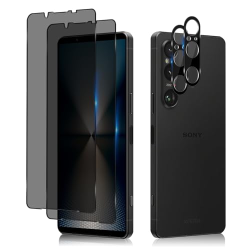 HeeYeal Sichtschutz für Sony Xperia 1 VI Privacy Schutzfolie, [2 + 2 Stück] 9H Anti Spähen Panzerglasfolie + Kameraschutz, Anti-Spy Displayschutzfolie für Sony Xperia 1 VI von HeeYeal