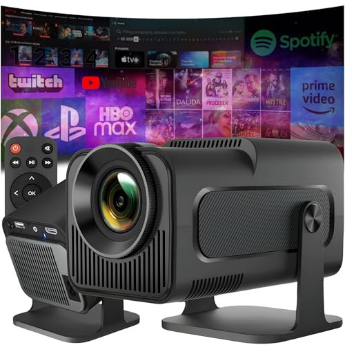 Beamer 4K 1080P Full HD Unterstützt, Mini Projektor Android 11.0 5G WiFi 6 BT 5.0, Smart Projector 390ANSI 8000L Auto Horizontal Trapezoid Correction, Beamer Handy 180°Drehbarer (schwarz) von Heelly