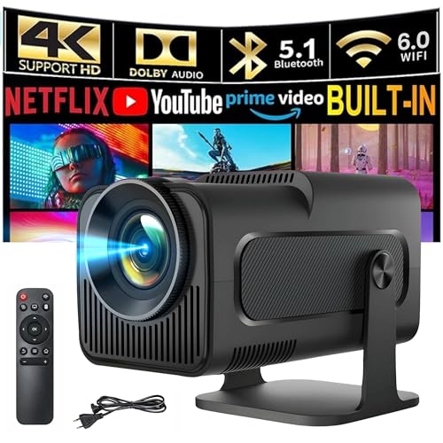 Beamer 4K 1080P Full HD Unterstützt, Mini Projektor Android 11.0 5G WiFi 6 BT 5.0, Smart Projector 390ANSI 8000L Auto Horizontal Trapezoid Correction, Beamer Handy 180°Drehbarer (schwarz) von Heelly