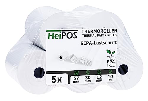 HeiGroup - HeiPOS 5 Thermorollen mit SEPA/Lastschrift - Mandat - 57 mm x 10 m - 55 g/m² Papier von HeiGroup