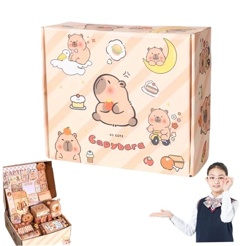Capybara -Schulmaterial, Capybara Stationery Set mit Bleistiftkoffer, Notizbuch, Notizblock, Aufkleber, Brosche, Radiergummi, Herrscher, kleine Puppe, Bleistiftschärfer und mehr von Heidouse