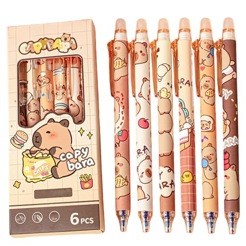 Heidouse 6pcs capybara Stifte, 0,5 mm glatte löschbare Stifte, blaue Tinte niedlich stationär für Büro, Schule, Zuhause von Heidouse