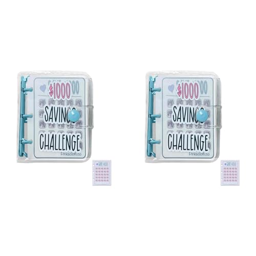 Heiikiuy 2 x Sparherausforderungsmappe für 1000, monatliche Geldspar-Herausforderungen, mit Umschlägen, Mini-Haushaltsmappe (blau) von Heiikiuy
