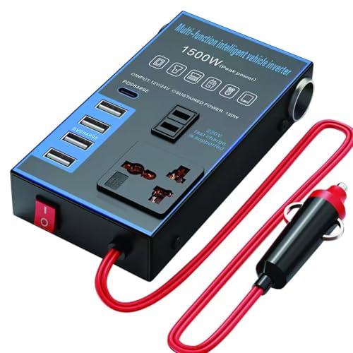 Heilanole Mobiltelefon Ladewagen und Home Socket Converter, 1500W Auto -Wechselrichter 12V/24 V Bis 220 V Auto Ladegerät Adapter Heilanole Mobiltelefon Ladewagen und Home Socket Converter, 1500W Auto -Wechselrichter 12V/24 V Bis 220 V Auto Ladegerät Adapter von Heilanole