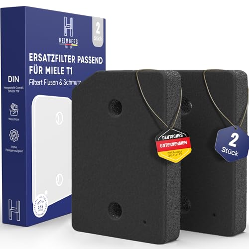 2 Filter passend für Miele T1 9164761 Trockner – Ersatzfilter für Wärmepumpentrockner - Flusenentfernung – Waschbarer Sockelfilter – Schaumfilter Fein/Grob, Fusselfilter, Schwammfilter (2er-Set) von Heimberg