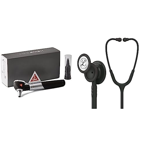 Heine mini 3000 FO otoscoop & 3M Littmann Classic III Stethoskop zur Überwachung, Black Edition Bruststück, schwarzer Schlauch, 69 cm, 5803 von Heine