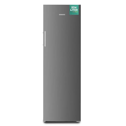 Heinrich´s Gefrierschrank 204L Temperatur: -14°C~-22°C, Volumen, Freezer, No-Frost Schutz, 4x Gefrierschubladen, 2x Schubfächer, LED-Display, wechselbarer Türanschlag, Alarmfunktion (inox) von Heinrich´s