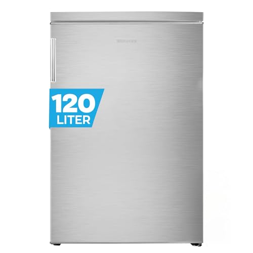 HEINRICHS Getränkekühlschrank 120L klein kompakt leise: 40db mit Gefrierfach( 13L) Mini-Bar; Tisch-Kühlschrank; Mini Kühlschrank mit Gefrierfach; perfekt geeignet für Büro Camping Garten Outdoor,inox von Heinrich´s