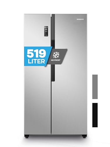 HEINRICHS Side-by-Side Kühlschrank, Kühlgefrierkombination mit 519L Mega Gesamtvolumen, NO-FROST Funktion, 185L Gefriervolumen, LED Beleuchtung,Touch-Bedienung, Multi-Airflow-System, Inox Heinrich´s von Heinrich´s