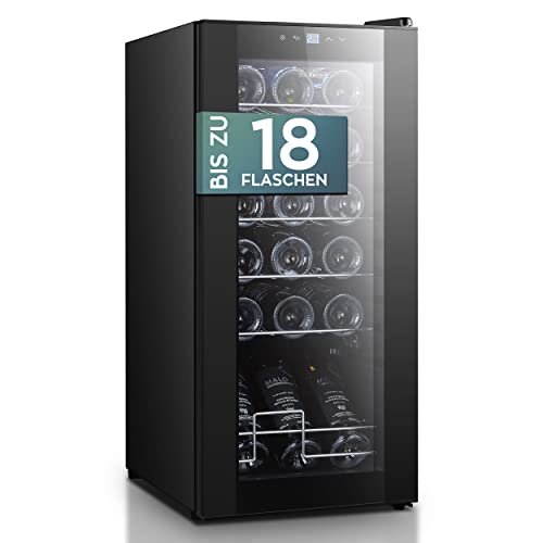 Heinrich´s HEINRICHS Weinkühlschrank, Getränkekühlschrank Schmal, Kühlschrank mit Glastür, Touch-Temperatureinstellung, LED-Innenraumbeleuchtung, Weinkühler mit Kühlung von 5bis18°C (50L/18 Flaschen) von Heinrich´s