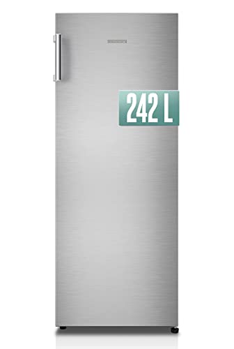 Heinrich´s HEINRICHS freistehender Kühlschrank 242L, Vollraumkühlschrank, LED-Beleuchtung, Standkühlschrank mit 5Glasablagen+1Gemüsefach+4 Türablagen, Türanschlag wechselbar, leise 40dB, (inox) von Heinrich´s