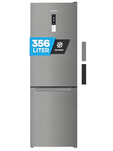 Heinrich´s Kühlgefrierkombination mit 356L Mega Gesamtvolumen, 260L Kühlvolumen 96L Gefriervolumen, LED Beleuchtung, Türanschlag wechselbar, leise 37dB, Kühlschrank mit großen Tiefkühlboxen (inox) von Heinrich´s