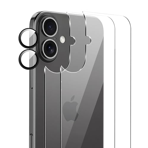 Heioloo [4 Stück Panzerfolie für iPhone 16 Plus 6,7 2024,[2 Stück] Rückseite Schutzfolie+Kamera Zurück Panzerfolie [2 Stück], [9H Härte],[0.33mm] [Ultra-klar],[No-Bubble] von Heioloo