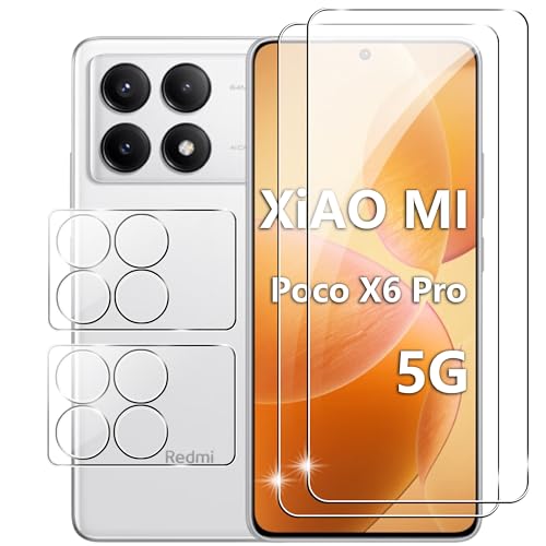 Heioloo [4 Stück Schutzfolie für Xiaomi POCO X6 Pro 5G Panzerglas, [2 Stücke] Panzerfolie und [2 Stücke] Kamera Schutzfolie, [9H Härte Schutz Glas] [Anti-Kratzen Displayschutzfolie] [Bläschenfrei] von Heioloo
