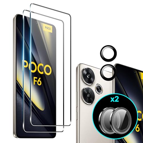 Heioloo [4 Stück Schutzfolie für Xiaomi Poco F6 Panzerglas, [2+2 Stücke] Panzerfolie und Kamera Schutzfolie, [9H Härte Schutz Glas] [HD Displayschutzfolie] [Anti-Kratzen] [Bläschenfrei] von Heioloo
