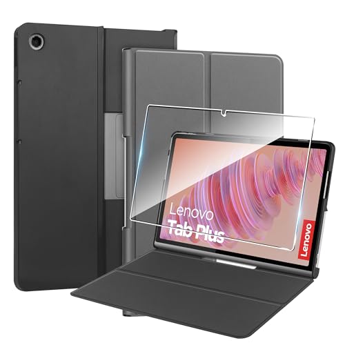 Heioloo Hülle für Lenovo Tab Plus Schutzhülle Flip Case Leder Handytasche, mit 1 Stück Schutzfolie [PU Leder Handyhülle] [Kartenfach] [Magnetverschluss] [Standfunktion] [Stoßfest]-grau von Heioloo