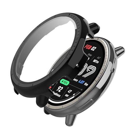 Heioloo Schutzhülle für A mazfit Active 2 42mm Hülle mit Gehärtetem Glas, 360° Rundum Displayschutz Anti Kratzen Case Cover für A mazfit Active 2 42mm - Schwarz von Heioloo