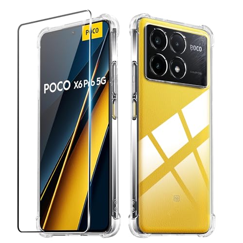 Heioloo für Xiaomi Poco X6 Pro 5G Hülle mit [1 Stück] Panzerglas, Crystal Clear Stoßfeste Kratzfeste Weich Silikon TPU Handyhülle Case für Xiaomi Poco X6 Pro 5G von Heioloo