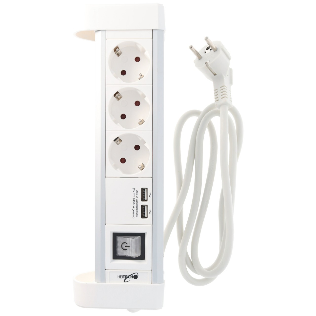 3-fach Tischsteckdosenleiste 2 USB-Ladebuchsen, mit Kindersicherung, mit ergonomischem Fuß, Schuko Stecker 3-fach Tischsteckdosenleiste 2 USB-Ladebuchsen, mit Kindersicherung, mit ergonomischem Fuß, Schuko Stecker von Heitech