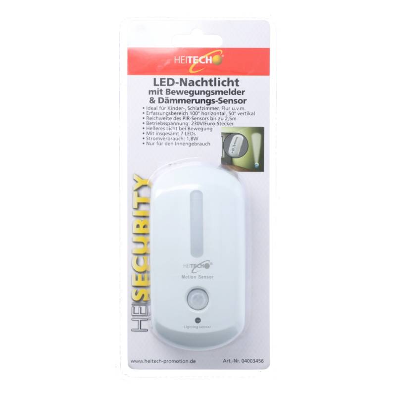 LED-Nachtlicht mit Bewegungsmelder und Dämmerungssensor, PIR-Sensor bis zu 2,5 Meter, 7 LEDs, nur für den Innenbereich geeignet von Heitech