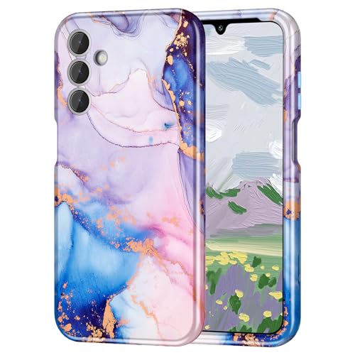 Hekodonk Schutzhülle für Galaxy A15 5G, strapazierfähig, stoßfest, Fallschutz, 3-in-1 TPU + Polycarbonat, schlanke Marmor-Handyhülle, staubdicht, kratzfest, für Samsung Galaxy A15 5G, Violett / Blau von Hekodonk