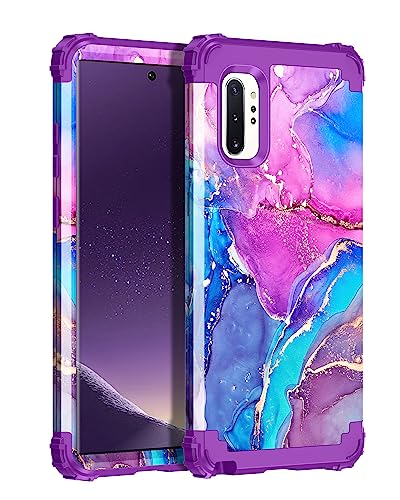 Hekodonk Schutzhülle für Samsung Galaxy Note 10 Plus, strapazierfähig, stoßfest, Hartplastik + Silikon-Gummi, Hybrid, 3-in-1-Schutzhülle für Samsung Galaxy Note 10 Plus, lila, blau, Marmor von Hekodonk