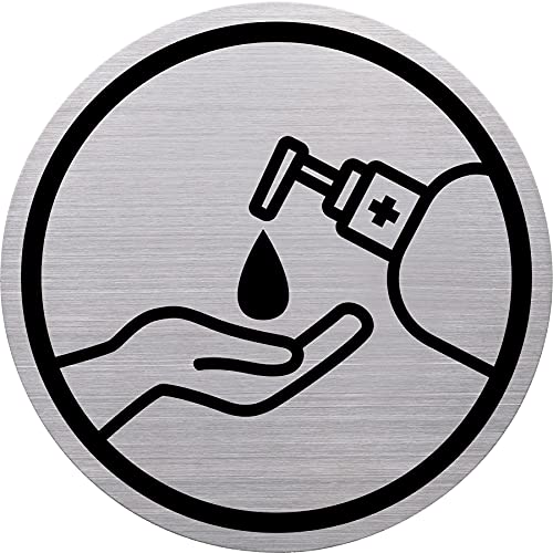 Helit H6272100 - Piktogramm „Hände desinfizieren“ the badge, aus Edelstahl, Durchmesser 115 mm, Höhe 0,5 mm, 1 Stück von Helit