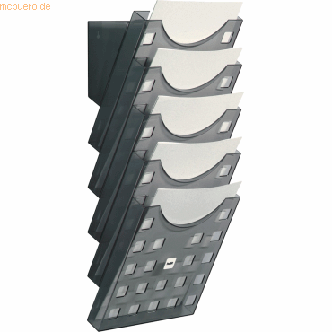 Helit Prospekthalter-Wandset A4 5 Fächer grau transparent von Helit