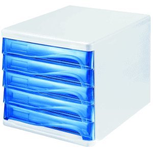 Helit Schubladenbox 5 Schübe blau transluzent/lichtgrau von Helit