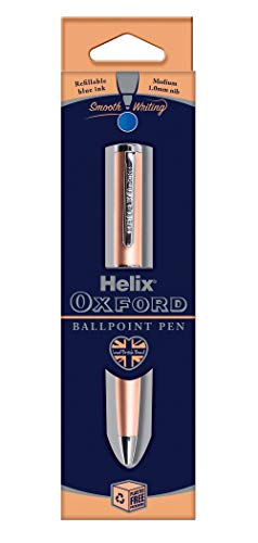 Helix Oxford 209818 Premium-Kugelschreiber (blaue Tinte) – Kunststofffreie Verpackung, Rotgold von Helix