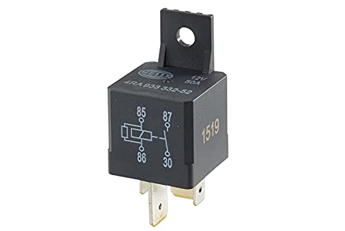 HELLA Relais, Arbeitsstrom - 12V - 4-polig - Schaltbild: S2 - Stecker: B3 - Hochleistungs-Schließer - Farbe: schwarz - mit Halter - 4RA 933 332-521 von Hella