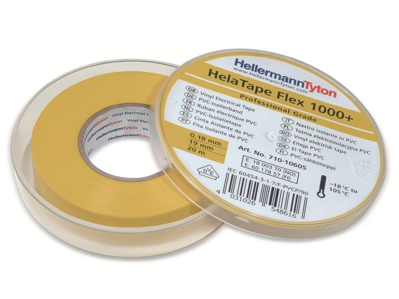 HELLERMANNTYTON Isolierband, 710-10605, HTAPE-FLEX1000+, gelb, 19mmx20m, Box von HellermannTyton