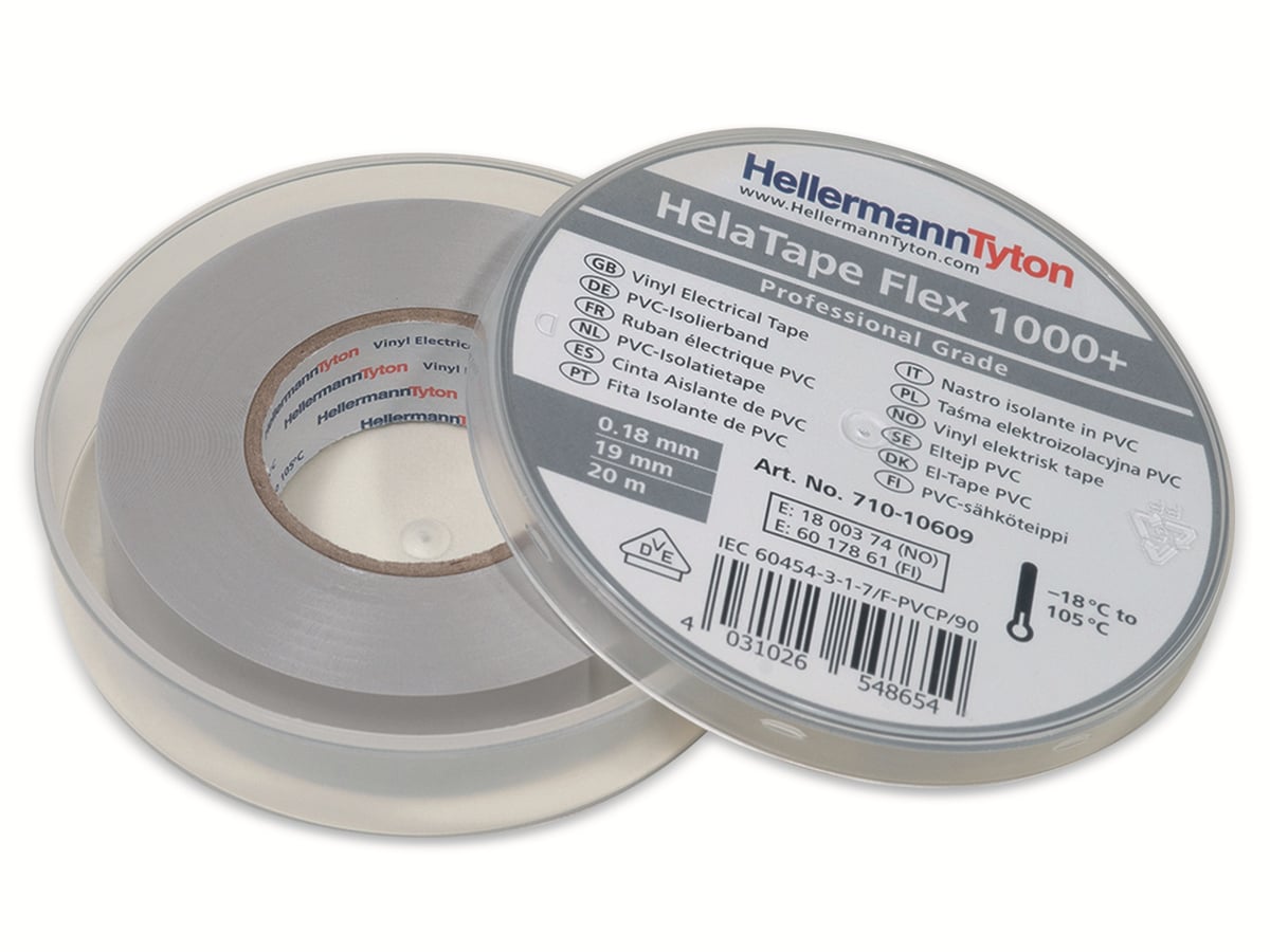 HELLERMANNTYTON Isolierband, 710-10609, HTAPE-FLEX1000+, grau, 19mmx20m, Box von HellermannTyton