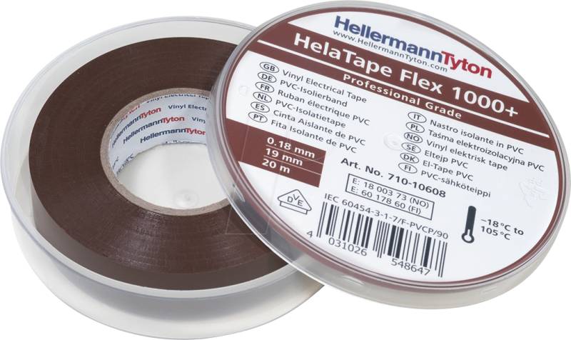 HT 710-10608 - Premium Isolierband 19mm x 20m braun Box von HellermannTyton