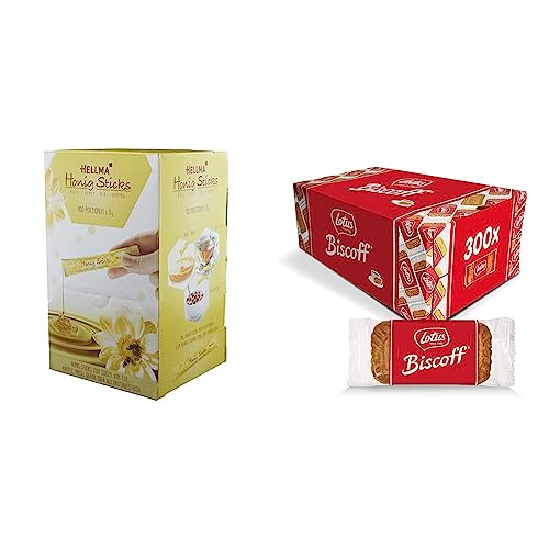 HELLMA 70101751 Honigsticks 800g (100 x 8g) & Lotus Biscoff | Orginal Karamellisierter Keks | 300 Einzeln Verpackte Kekse von Hellma