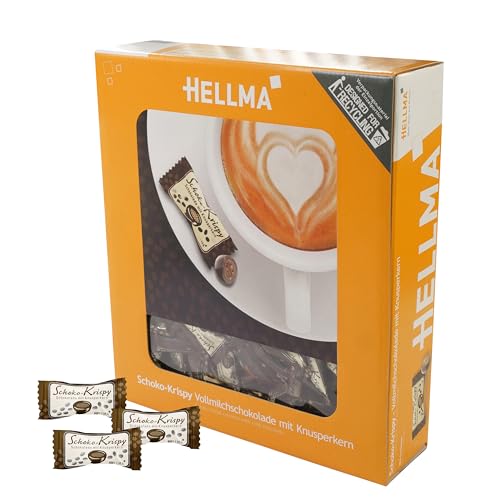 Hellma Schoko-Krispy in Vollmilchschokolade - 380 Stk. schokoliert, einzeln - je 1,1 g – Vorrats-Box- für Café, Gastro von Hellma