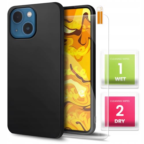 [HelloCase] Hülle für Apple iPhone 13/14 Schwarz, Matt, Glatt, Slim, Schutzhülle, Handyhülle + Hartglas 2.5D 9H von Hello Case